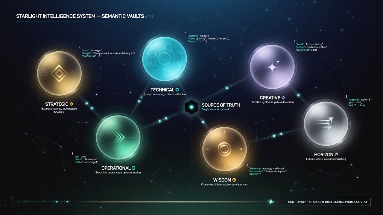 The Starlight Queen — central orchestrator with luminous swarms, premium dark technical aesthetic